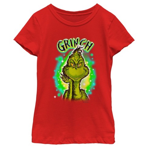 Girl's Dr. Seuss Airbrush Grinch T-shirt - Red - Small : Target