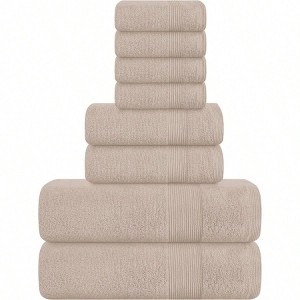 8 Piece Towel Set, 100 Ring Spun Cotton, Tan, Ultra Soft, Bath Towels 27x54, 2 Hand Towels 16x28 and 4 Washcloths 13x13 - 1 of 4