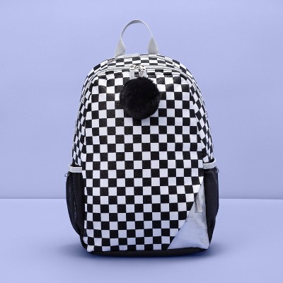 black and white check backpack