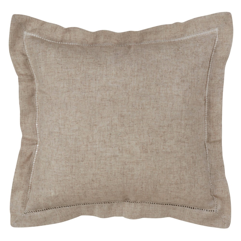 Photos - Pillow 18"x18" Down Filled Hemstitch Square Throw  Natural - Saro Lifestyle