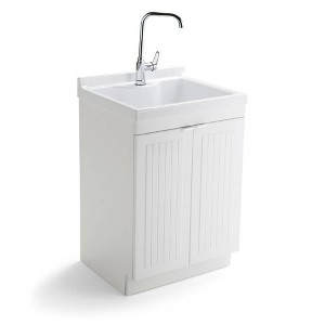 Bishop All-in-One 24" ABS Utility Sink and Cabinet Pure White - WyndenHall: MDF Composite, Freestanding Vanity Base - 1 of 4