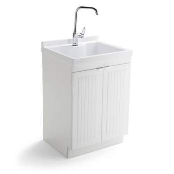 This Pedestal Sink Cabinet offers you extra bathroom storage. It has a  beautiful wood top cab…