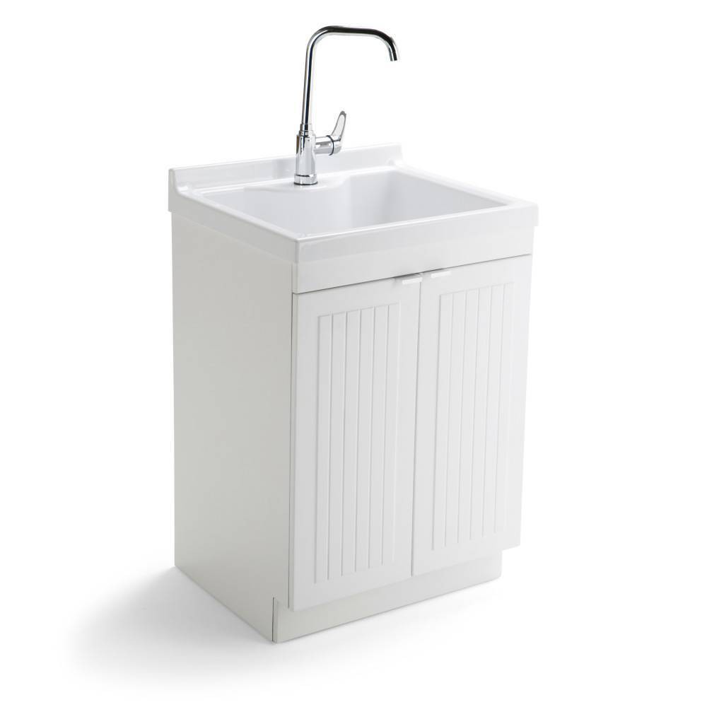 Photos - Washbasin cabinet Bishop All-in-One 24" ABS Utility Sink and Cabinet Pure White - WyndenHall: MDF Composite, Freestanding Vanity Base