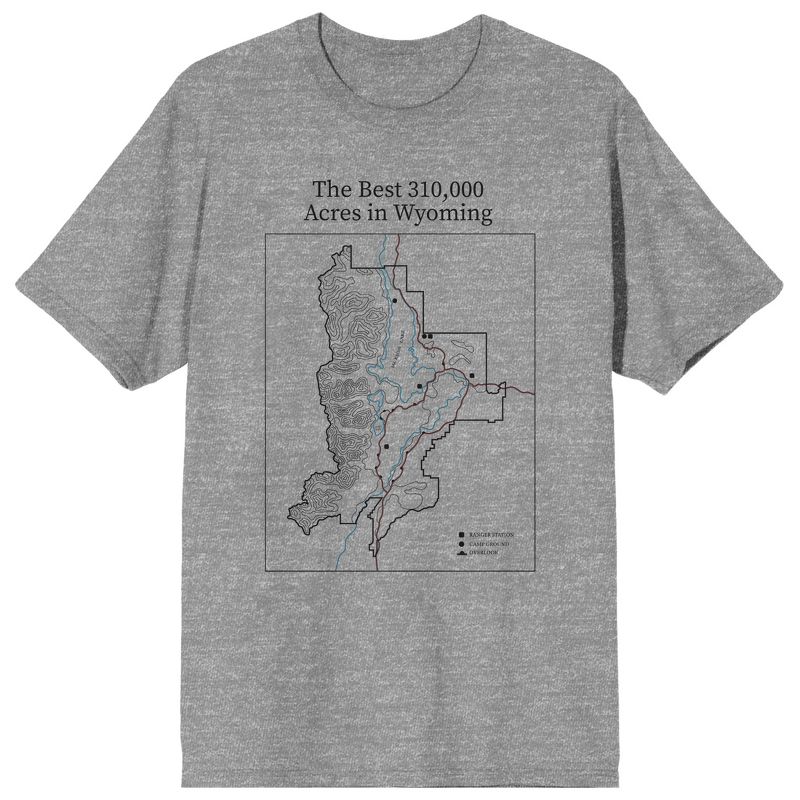 Elevation 7573 The Best 310,000 Acres in Wyoming Elevation Map Men's Heather Gray Short Sleeve Crew Neck Tee, 1 of 4
