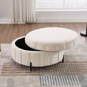 CAVINAS 31.5" Round  Storage Ottoman with Reversible Lid,Multi-Functional Velvet Footstool,Tufted Pumpkin-shape Storage Bench for Bedroom,Office - 1 of 4