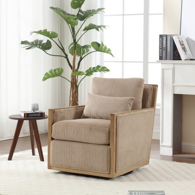 360 Degree Swivel Single Club Sofa Chair Corduroy Swivel Barrel Chair, Modern Barrel Armchair With Metal Base