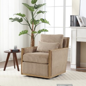360 Degree Swivel Single Club Sofa Chair Corduroy Swivel Barrel Chair, Modern Barrel Armchair With Metal Base - 1 of 4