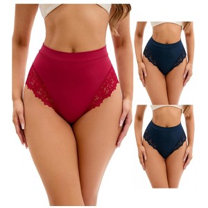 INSPIRE CHIC 3 Packs Women's Lace Trim High-Waisted Briefs Hi-Cut Tummy Control Underpants - 1 of 4
