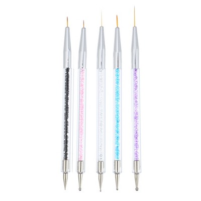 Unique Bargains Nylon Double-Ended Rhinestone-Handled Nail Art Brushes  Multicolored 5 Pcs