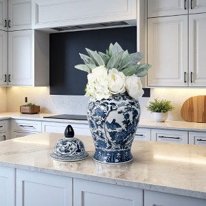 Chinoiserie Ceramic Decorative Ginger Jar with Lid - Ceramic Vase for Home Decor, Office Decor - 18", Blue - 1 of 4