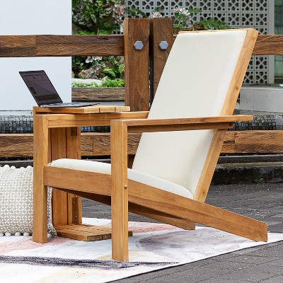 Cambridge Casual Napa Teak Upholstered Outdoor Adirondack Chair Textiline Tan Quick Dry Foam Weather Resistant
