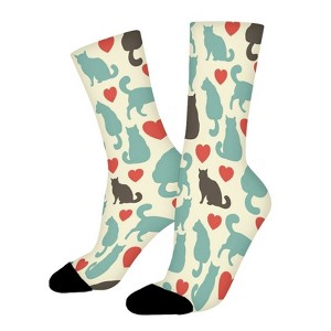 Adorable Kittens And Red Heart Women Printed Crew Socks Funny Funky Socks Soft Polyester Novelty Gifts for Artists Men - 1 of 1