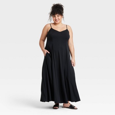 Women's Seamed Maxi A-Line Dress - Ava & Viv™ Black 2X