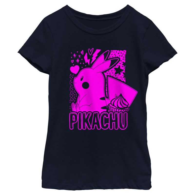 Girl's Pokemon Pikachu Sweet Pink Neon T-Shirt, 1 of 5