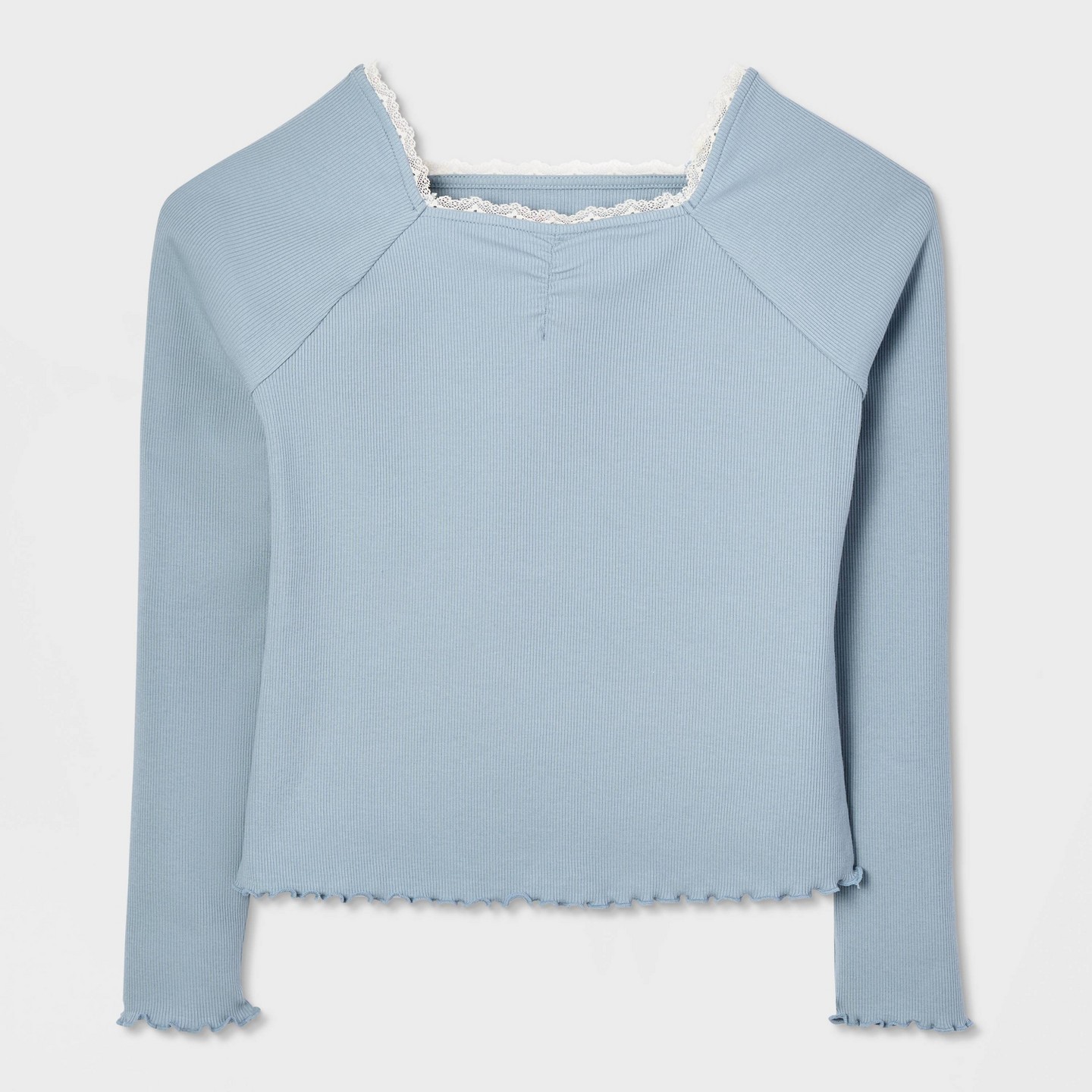 Топ Cat & Jack Long Sleeve Square Neck Ribbed Knit Top для девочек, цвет: Светлый синий — фото 2