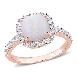 EVERLY JEWELRY | Rose Plated Sterling Silver 2 3/8 CT TGW Opal and White Topaz Halo Ring - 1 of 4