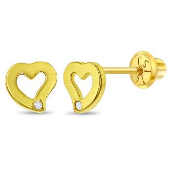Baby Girls' Genuine Diamond Open Heart Screw Back 14k Gold Earrings - In Season Jewelry