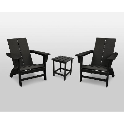 St. Croix 3pc Contemporary Adirondack Set Black POLYWOOD