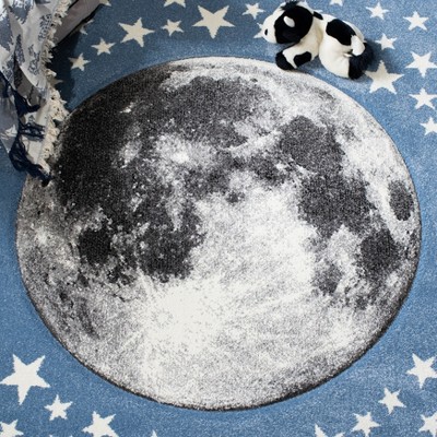 Gray Round Non-slip Synthetic Kids Area Rug, 47-inch