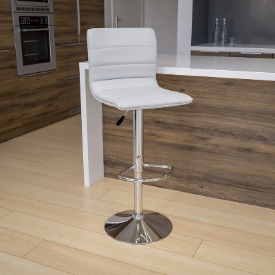 Modern White Vinyl Adjustable Bar Stool with Chrome Base