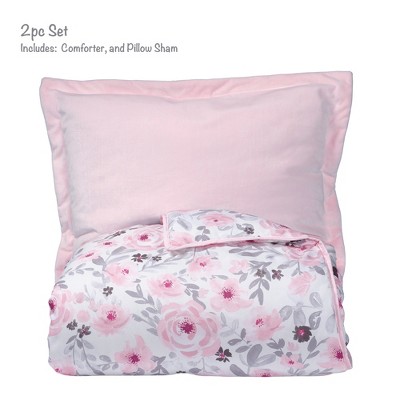 Pink Floral Watercolor Twin Microfiber Quilt Set