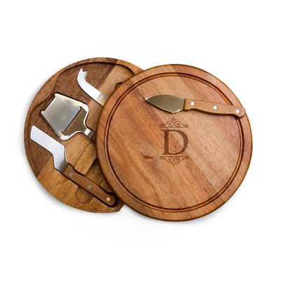 Picnic Time Monogram Acacia Wood Circo Cheese Cutting Board and Tools Set - D