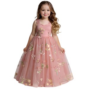 2Bunnies Girls' 3-12Y Floral Garden Embroidered Tulle Strap Flower Girl Dress Maxi - 1 of 4