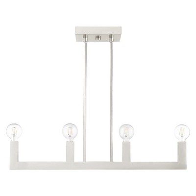 Sleek Minimalist Brushed Nickel & Crystal 4-Light Linear Chandelier