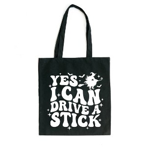 City Creek Prints Yes I Can Drive A Stick Canvas Tote Bag - 15x16 - Black - 1 of 2