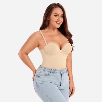 Feelingirl Women's Underwire Thong Shapewear Bodysuit with Removable Straps and Built-in Bra