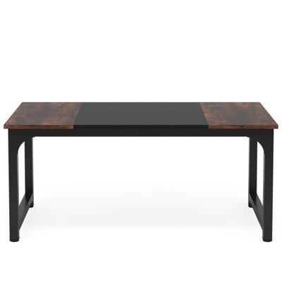 Lirago Brown 63" Conference Table E1 Engineered Wood Metal Frame 31.5x63x29.5 6-Seater Meeting Desk
