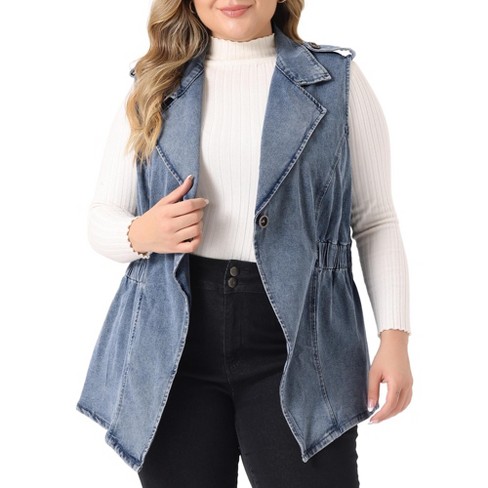 Plus size long denim vest hotsell