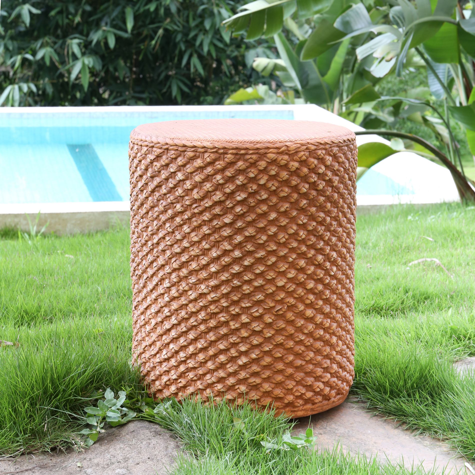 Christopher Knight Home Miko Boho Patio Lightweight Concrete Side Table, Brown, Cylindrical Shape