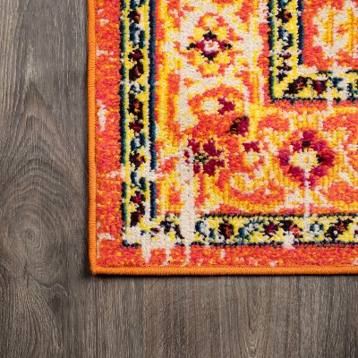 Boho Medallion Orange/Blue Reversible Kids Area Rug 4' x 6'