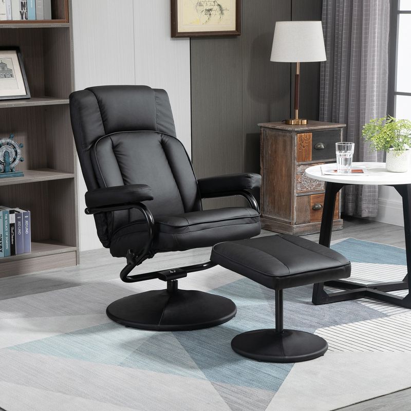 HOMCOM Swivel Recliner, Manual PU Leather Armchair with Ottoman Footrest for Living Room, Office, Bedroom, 2 of 7