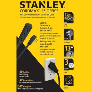 STANLEY 31132 CordMax Office Grounded Low Profile 3-Outlet Indoor Extension Cord 15 Feet Black - 1 of 4