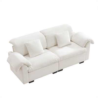NicBex 83.9 Inch Velvet Storage Couch,2-Seater Deep Seat Sofa with Fluffy Armrest Pillows for Living Room,Small Space,Office,Apartment