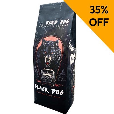 Road Dog Coffee Company, Black Dog Ultra Dark Roast, High Caffeine, Ground 12oz Bag