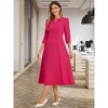 INSPIRE CHIC Women's Elegant Split Neck Side Zipper Pockets 3/4 Sleeve Work A-Line Dress - 2 of 4