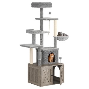 Cat Tree with Litter Box Enclosure Large, Multilevel Cat Play House with Large Condo, Cozy Top Perch,Wooden Cat Furniture for Indoor Cats - 1 of 4