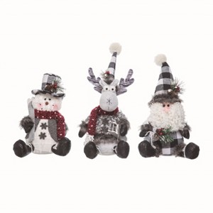 Transpac Plush Black/White Check Sitter Set of 3 Christmas Home Decorations - 1 of 1
