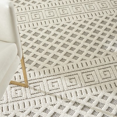 Ivory/Gray Geometric Braided Rectangular Synthetic Rug