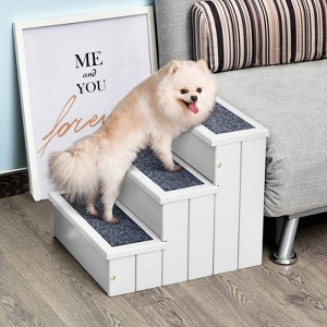 TopComfy Pet Step and Ramp 3 Step Non Slip Pet Stairs Carpeted Wooden for Cats Small Dogs Reaching Furniture Vehicles, White, 18.9"*5.7"*22.6" - 1 of 4