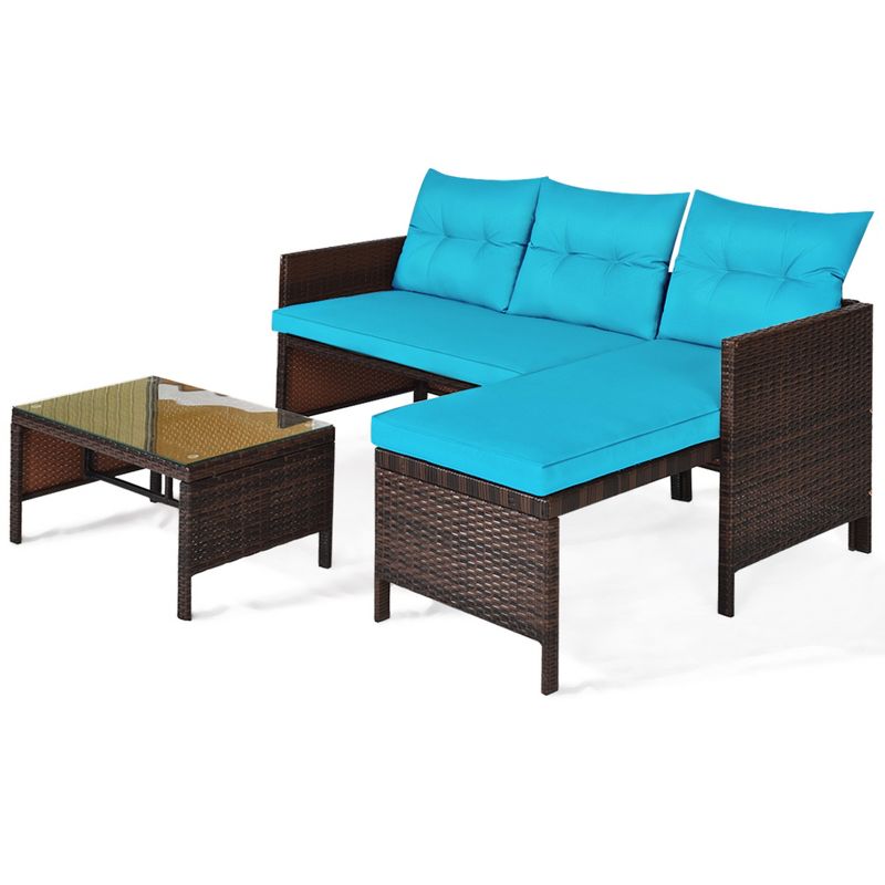 Tangkula 3-Piece Outdoor Rattan Wicker Sectional Sofa Set Patio Conversation Sofa Set, 4 of 6