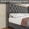 Bed Frame with LED Lights and Charging Station, Velvet Upholstered Platform Bed with Wingback Headboard, Button Tufted, Noise-Free. - 4 of 4