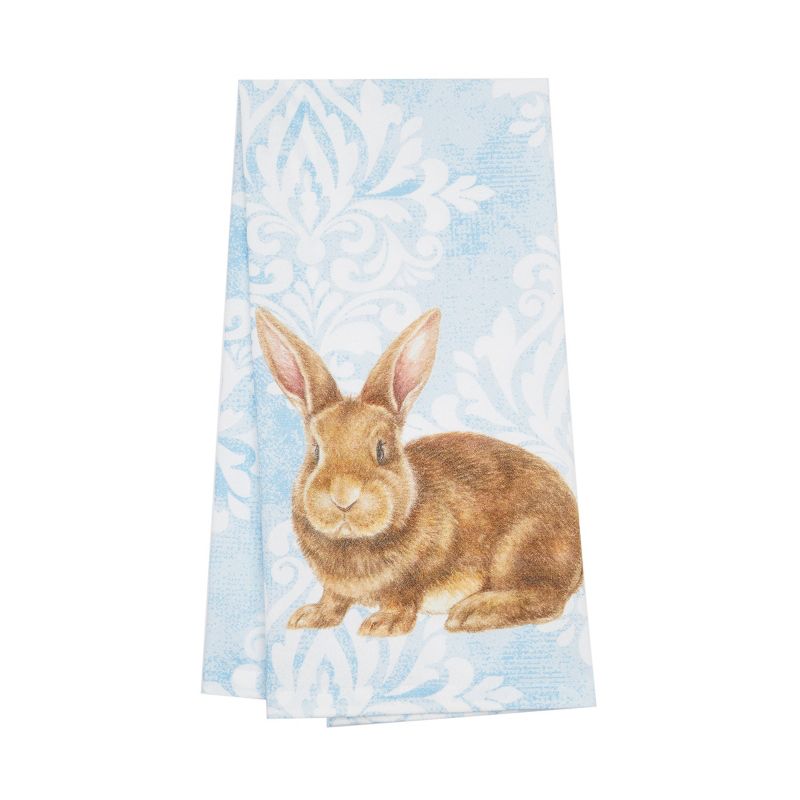 C&F Home Damask Blue Bunny Cotton Kitchen Towel, 1 of 7
