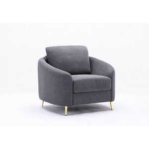 Linen Chair with Pocket Coil Seat, Tight Seat and Loose Back Cushions, Wooden Frame with Chrome Legs, Modern Comfortable Design - 1 of 4