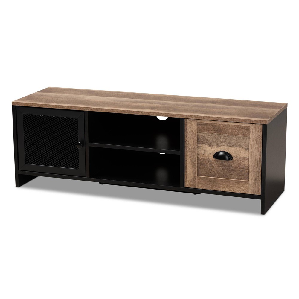 Connell Two Tone Wood And Metal 2 Door Tv Stand For Tvs Up To 40" Natural Brown/black Baxton Studio