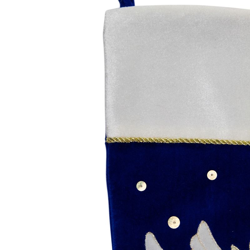 Northlight 20.5" Royal Blue and White Velvet Dove with Olive Branch Christmas Stocking, 3 of 4