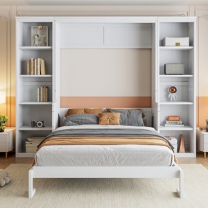 Full Size Murphy Bed with Storage Shelves and Desk, Space-Saving Wall Bed for Home Office or Modern Bedroom-3irtyhousy - 1 of 4
